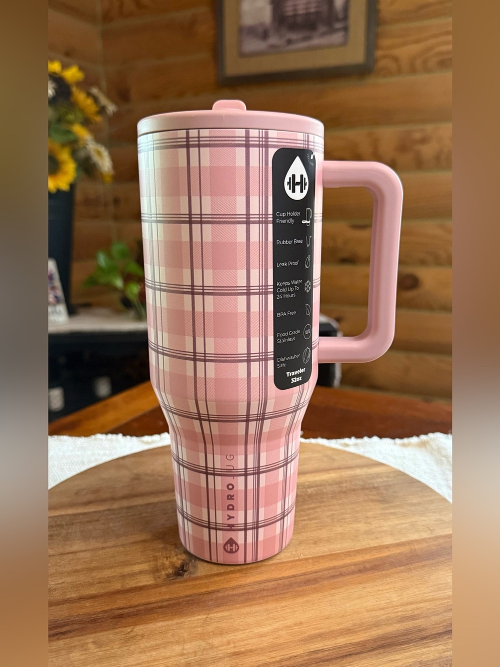 PILLOW TALK PLAID HydroJug 32oz Traveler Straw Tumbler • LEAKPROOF